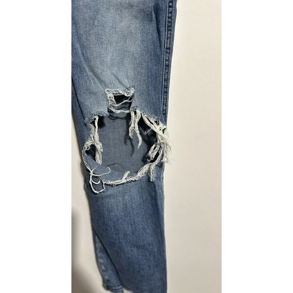 Flying Monkey Ultra High Rise Ankle Blue Rip Distressed Straight Jeans Size 27 - Picture 7 of 13